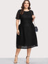 Plus Box Pleated Striped Mesh Dress